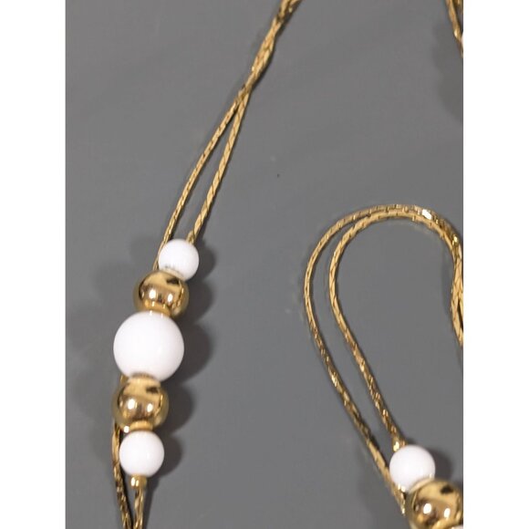 Worthington Retro White Station Bead Multi Chain Necklace Gold Tone 30" Classic - Picture 4 of 6